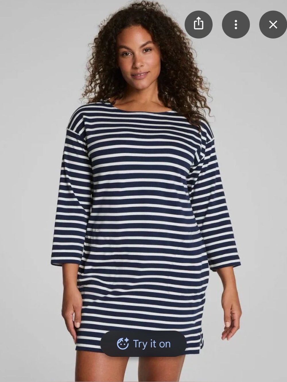 New with tags Spanx cotton boatneck Navy & White Striped Women’s mini dress - Picture 3 of 9